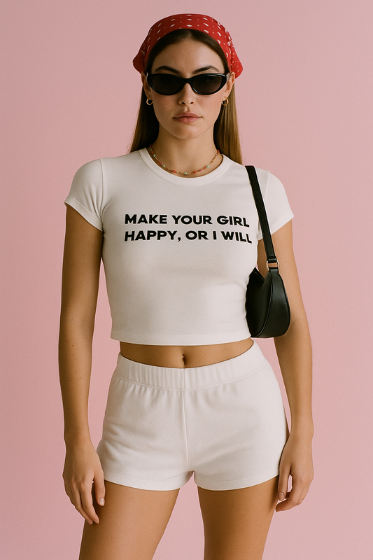Make Your Girl Happy, Or I Will - White Baby Tee