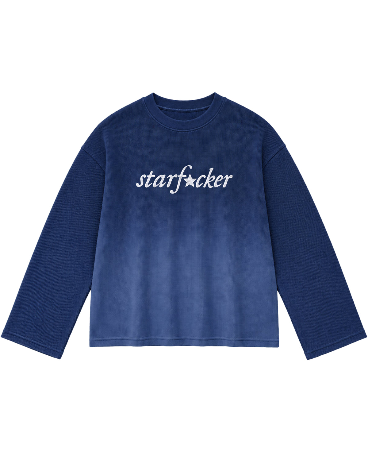 Blue Ombré Waffle Knit Oversized Full-Sleeve Front Design