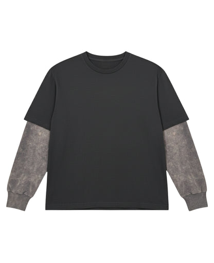 Treat Your Girl Right: Black Oversized Tee with Acid Wash Sleeves