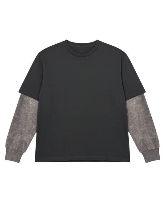 Treat Your Girl Right: Black Oversized Tee with Acid Wash Sleeves