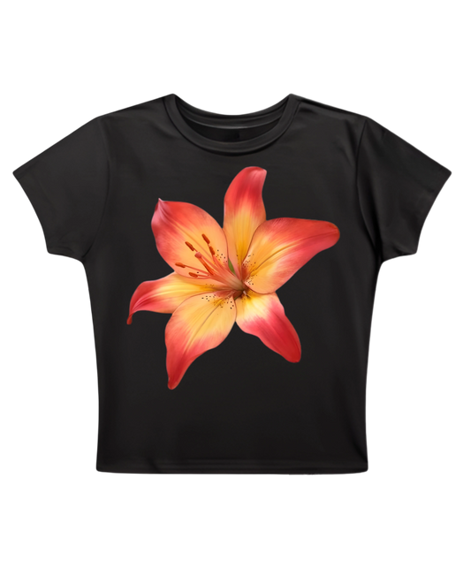 Red Floral Print Baby Tee (black)
