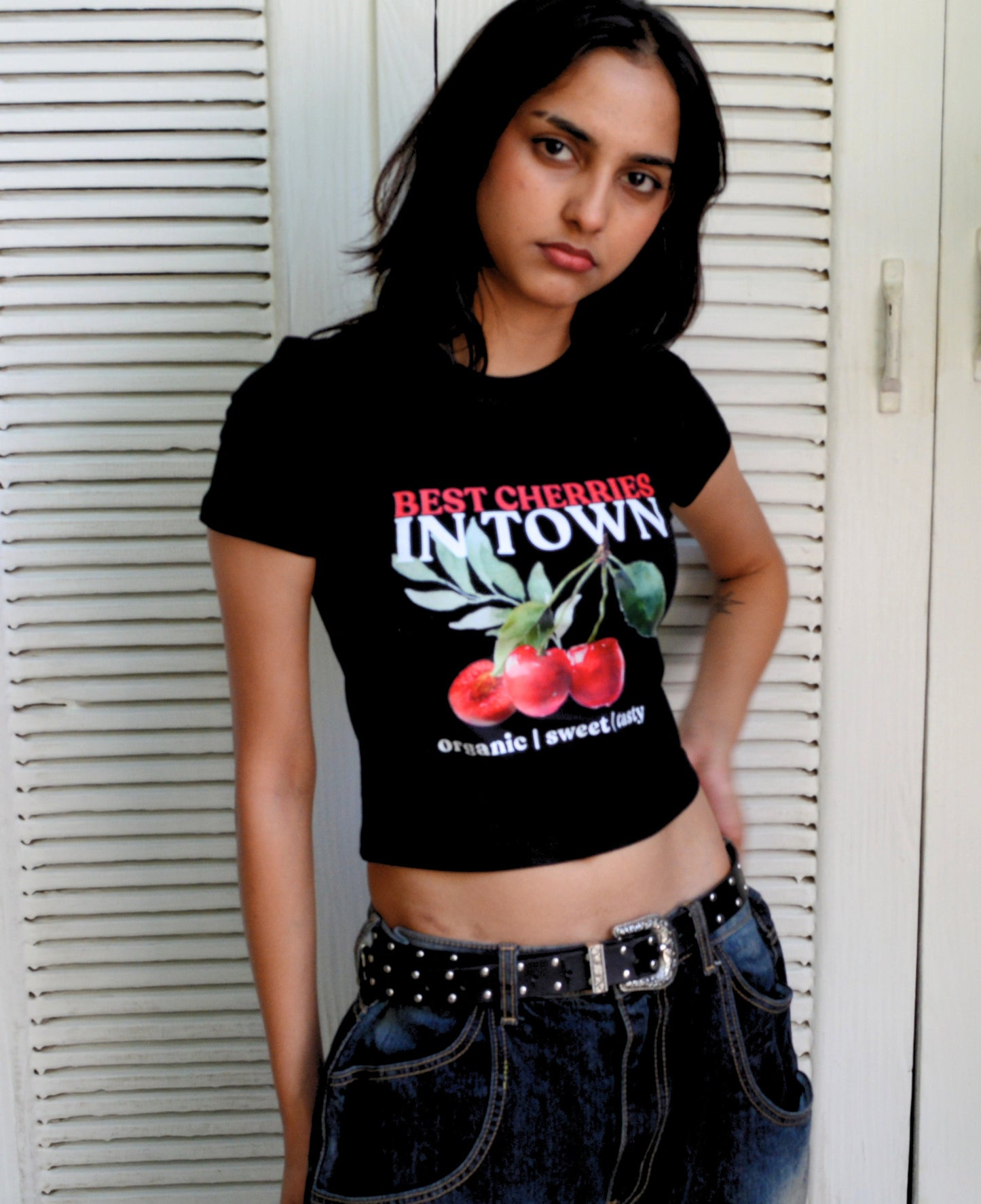 BEST CHERRIES IN TOWN BABY TEE (BLACK)