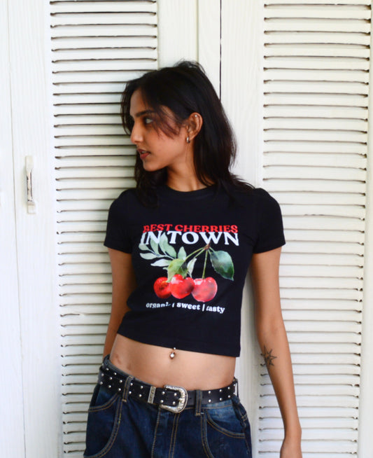 BEST CHERRIES IN TOWN BABY TEE (BLACK)
