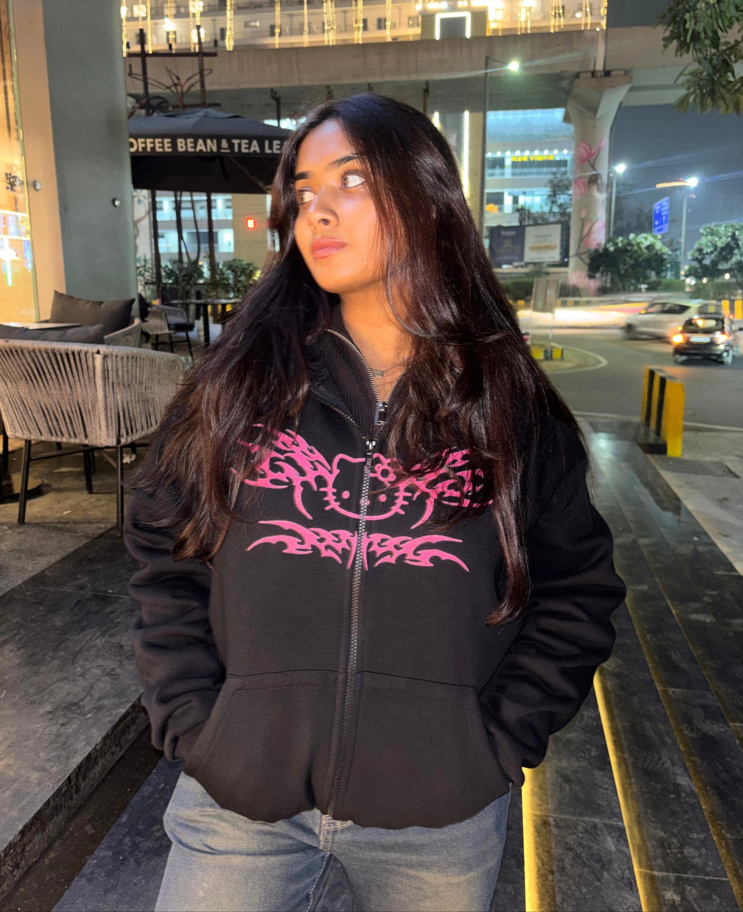 Hello Kitty Pink - Black Zipper Hoodie