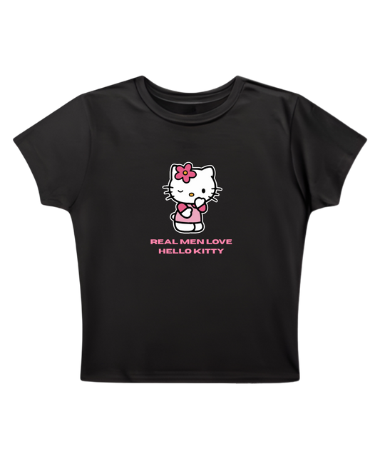 REAL MEN LOVE HELLO KITTY - Black Baby Tee