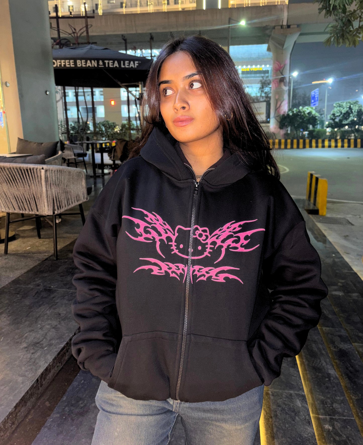Hello Kitty Pink - Black Zipper Hoodie
