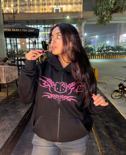 Hello Kitty Pink - Black Zipper Hoodie