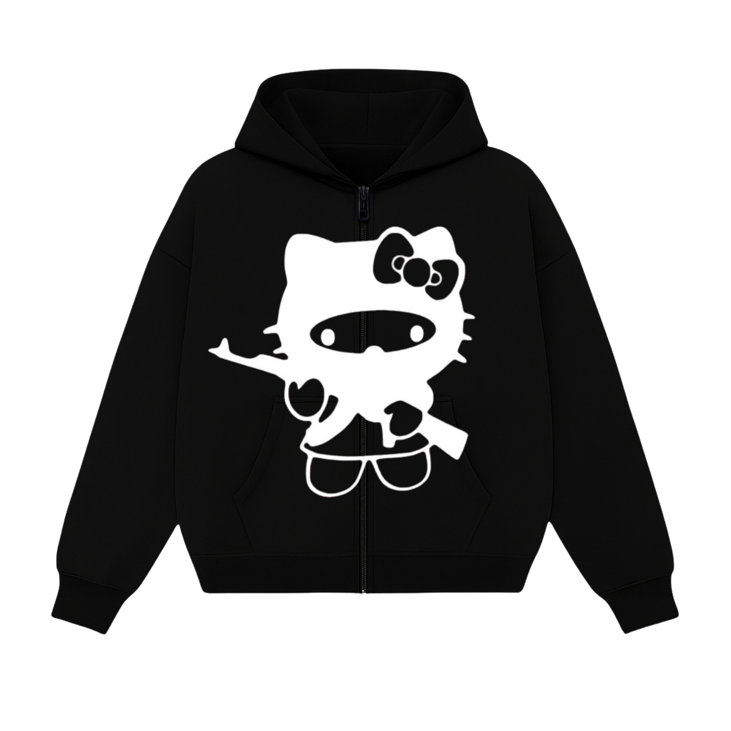 Gangster Kitty - Black Zipper Hoodie
