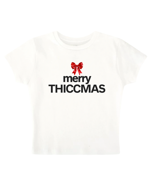 merry THICCMAS - White Baby Tee