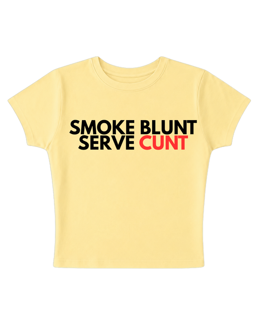 Smoke Blunt, Serve Cunt Baby Tee (Yellow)