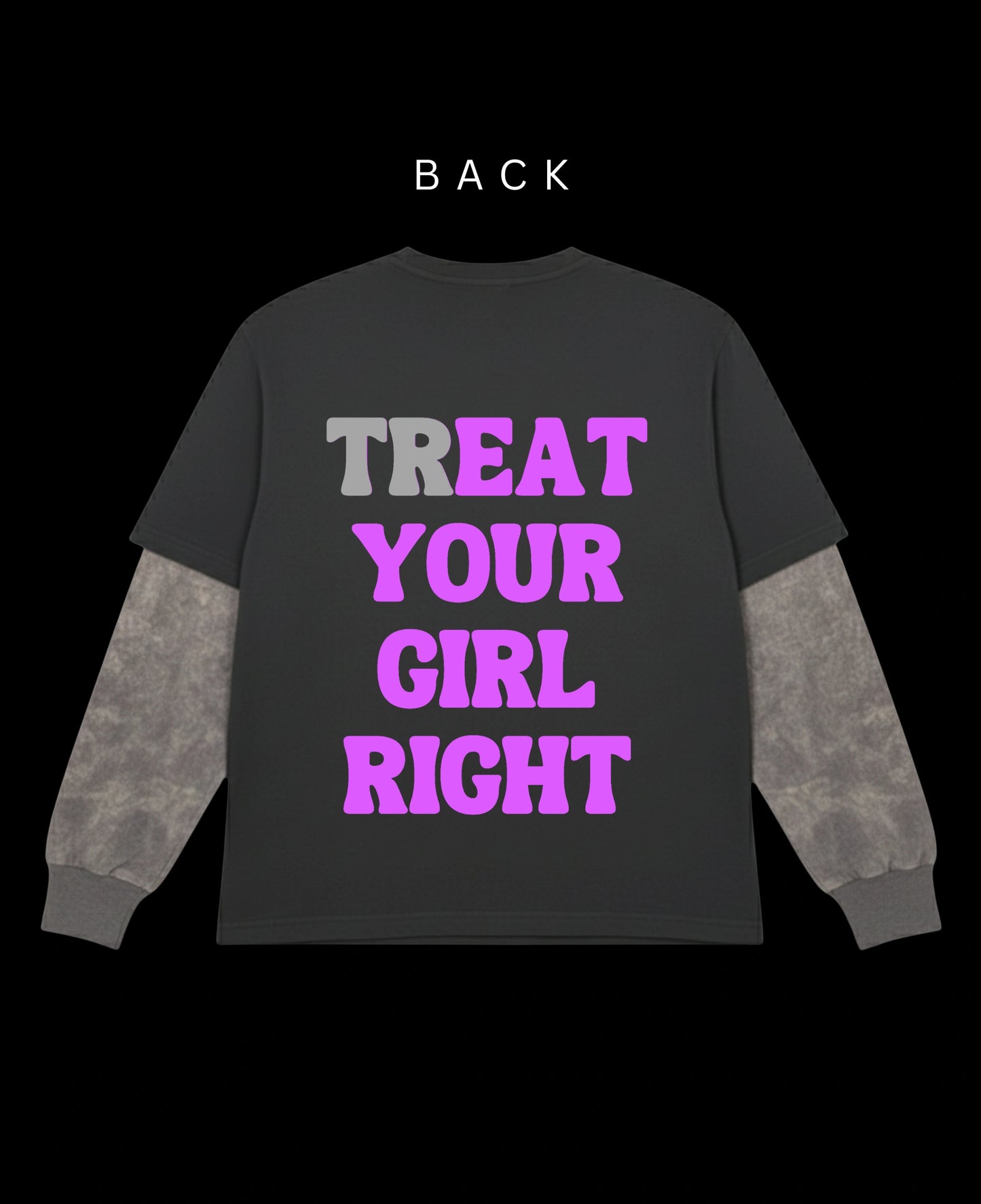 Treat Your Girl Right: Black Oversized Tee with Acid Wash Sleeves