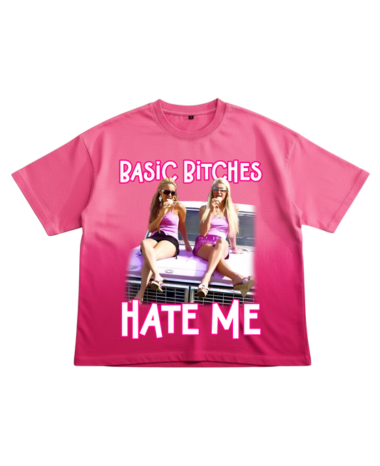 Basic B*tches Hate Me - Pink Sunfade Ombré Wash Boxy Fit T-shirt