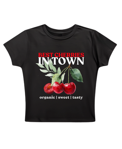 BEST CHERRIES IN TOWN BABY TEE (BLACK)