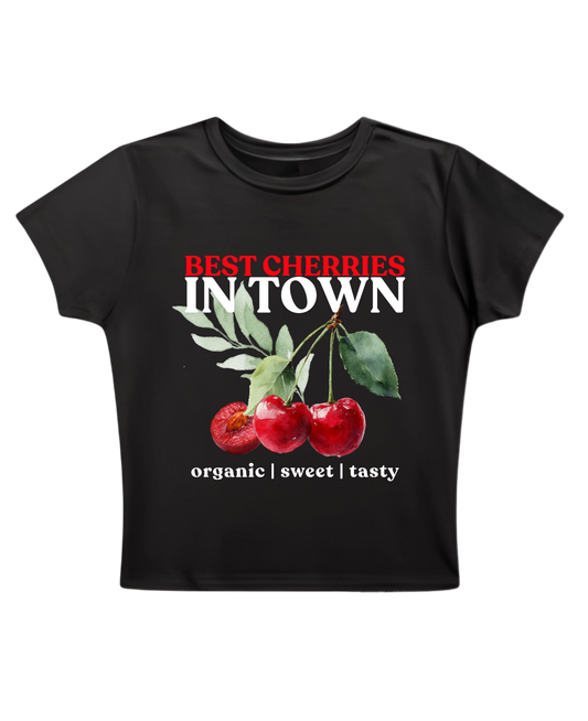 BEST CHERRIES IN TOWN BABY TEE (BLACK)