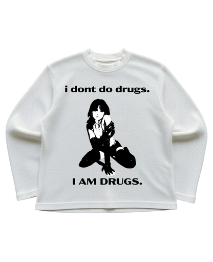 I DONT DO DRUGS, I AM DRUGS OFF-WHITE WAFFLE KNIT TEE