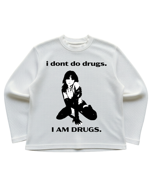I DONT DO DRUGS, I AM DRUGS OFF-WHITE WAFFLE KNIT TEE