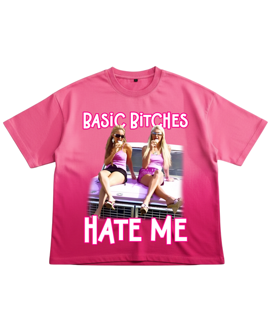 Basic B*tches Hate Me - Pink Sunfade Ombré Wash Boxy Fit T-shirt