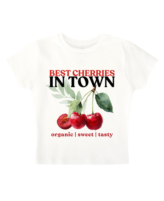BEST CHERRIES IN TOWN BABY TEE (WHITE)