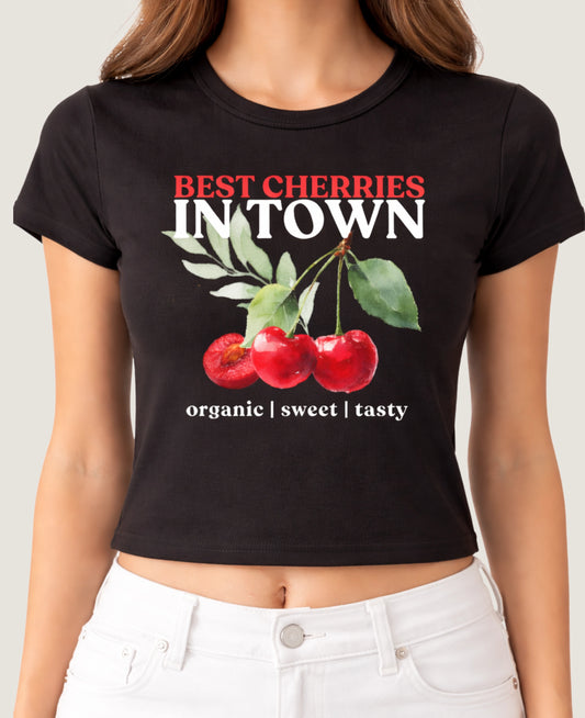 BEST CHERRIES IN TOWN BABY TEE (BLACK)