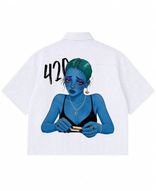 Blue Striped Oxford Boxy Shirt Back Design
