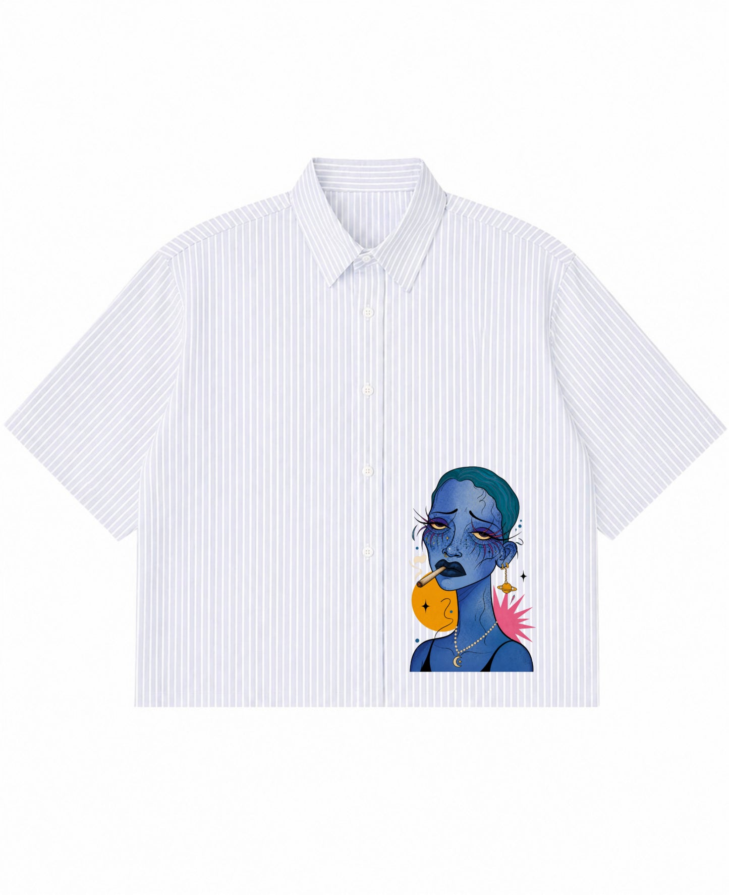 Blue Striped Oxford Boxy Shirt Front Design