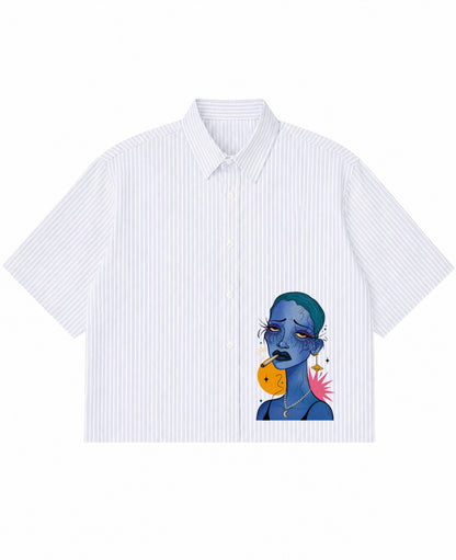 Blue Striped Oxford Boxy Shirt Front Design