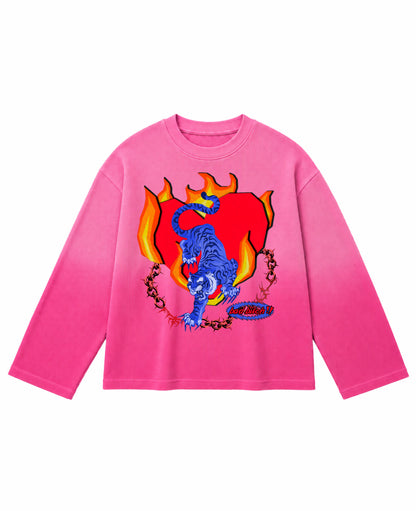 Pink Ombré Waffle Knit Oversized Full-Sleeve Front Design