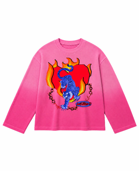 Pink Ombré Waffle Knit Oversized Full-Sleeve Front Design