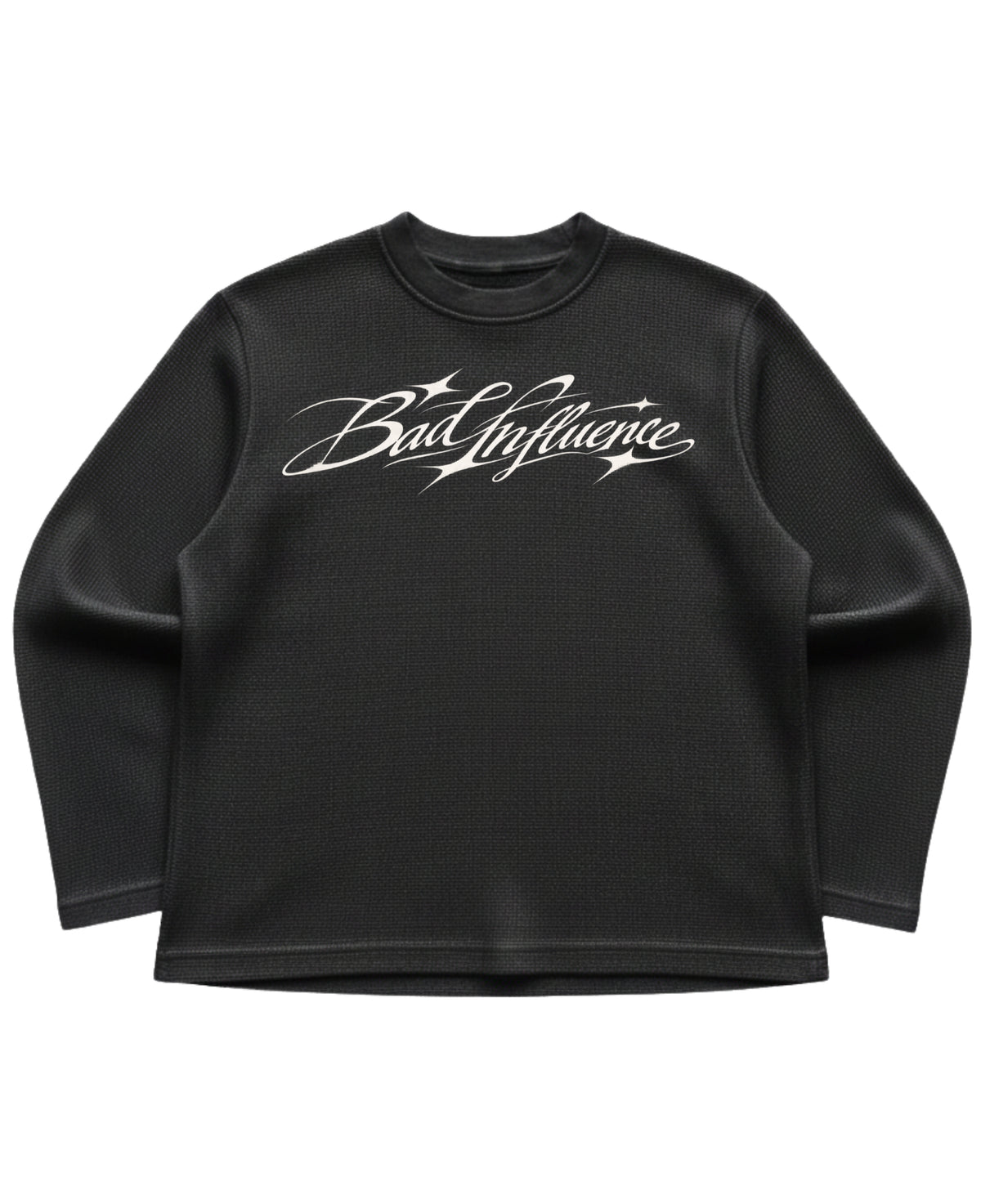 Black waffle knit oversized full-sleeve Front Design