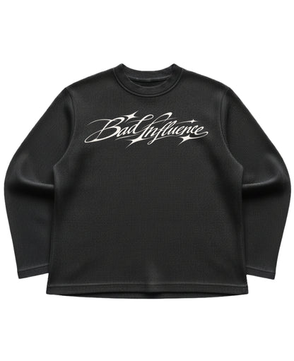 Black waffle knit oversized full-sleeve Front Design