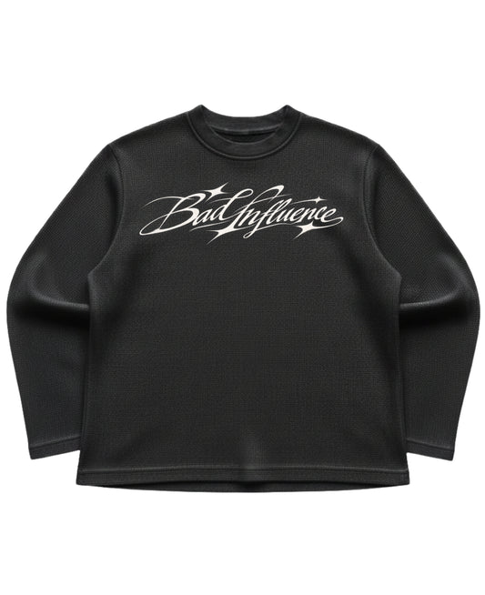 Black waffle knit oversized full-sleeve Front Design