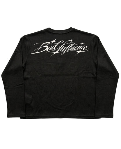 Black Henley waffle knit Back Design