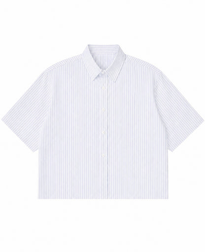 Blue Striped Oxford Boxy Shirt Front Design