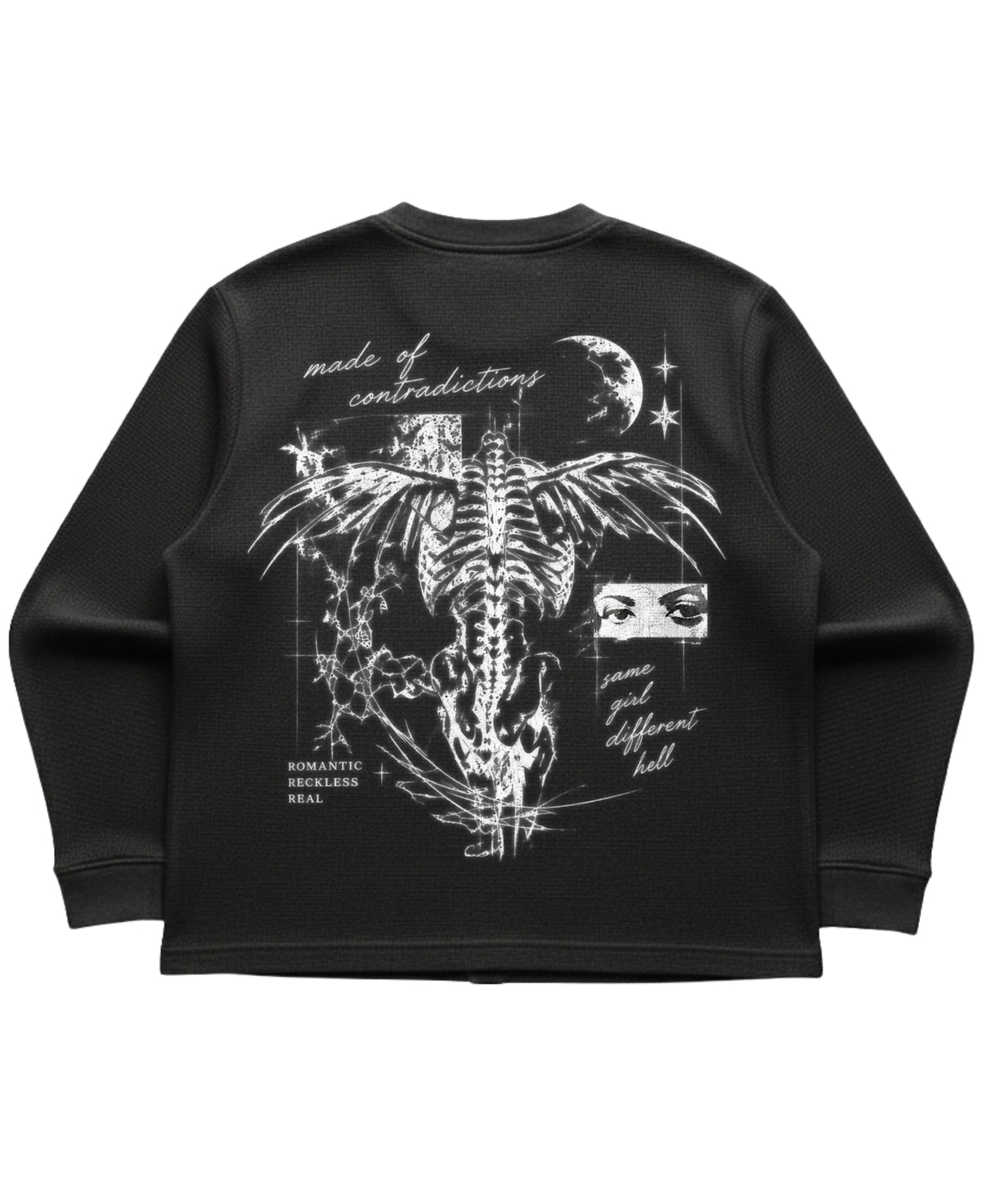 Black waffle knit oversized full-sleeve Back Design