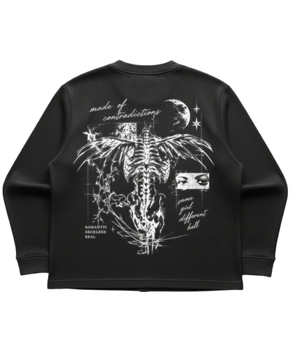 Black waffle knit oversized full-sleeve Back Design