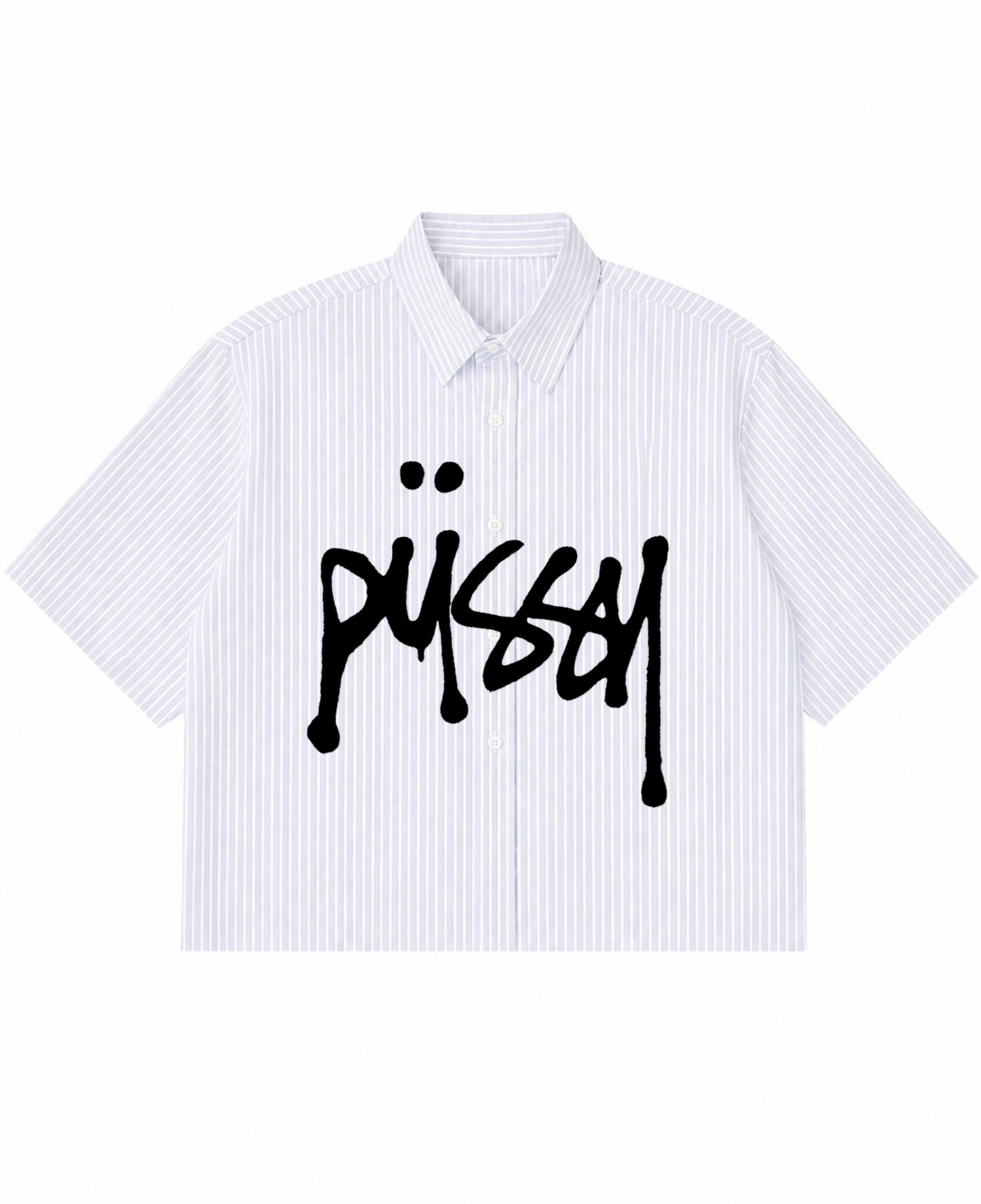 Blue Striped Oxford Boxy Shirt Front Design