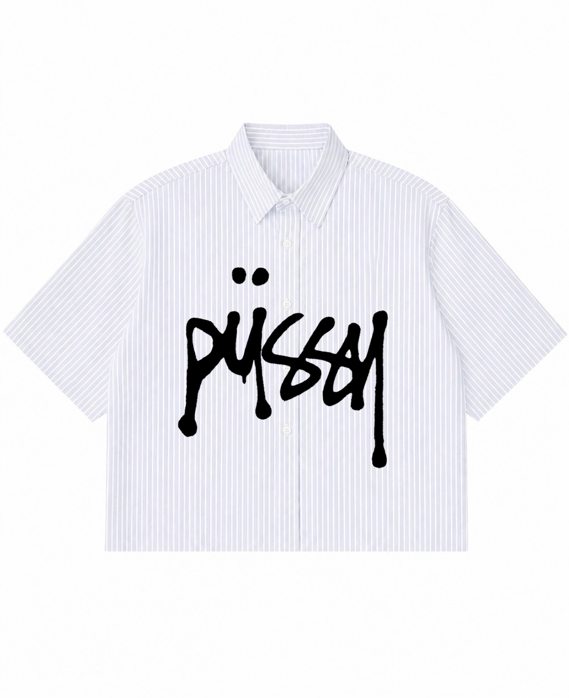Blue Striped Oxford Boxy Shirt Front Design