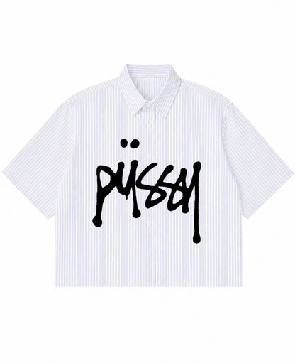 Blue Striped Oxford Boxy Shirt Front Design