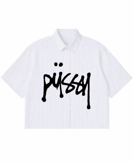 Blue Striped Oxford Boxy Shirt Front Design
