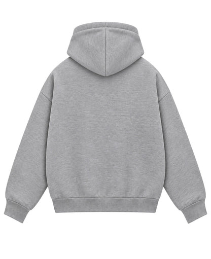 Grey Boxy Dual Zipper Hoodie Back Design