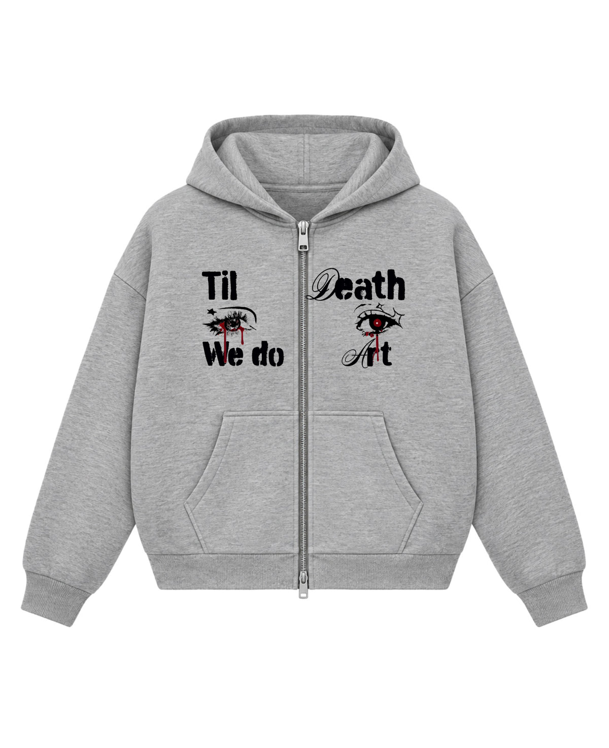 Grey Boxy Dual Zipper Hoodie Front Design