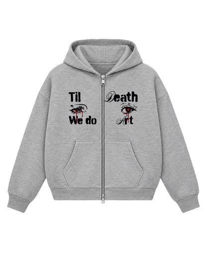 Grey Boxy Dual Zipper Hoodie Front Design