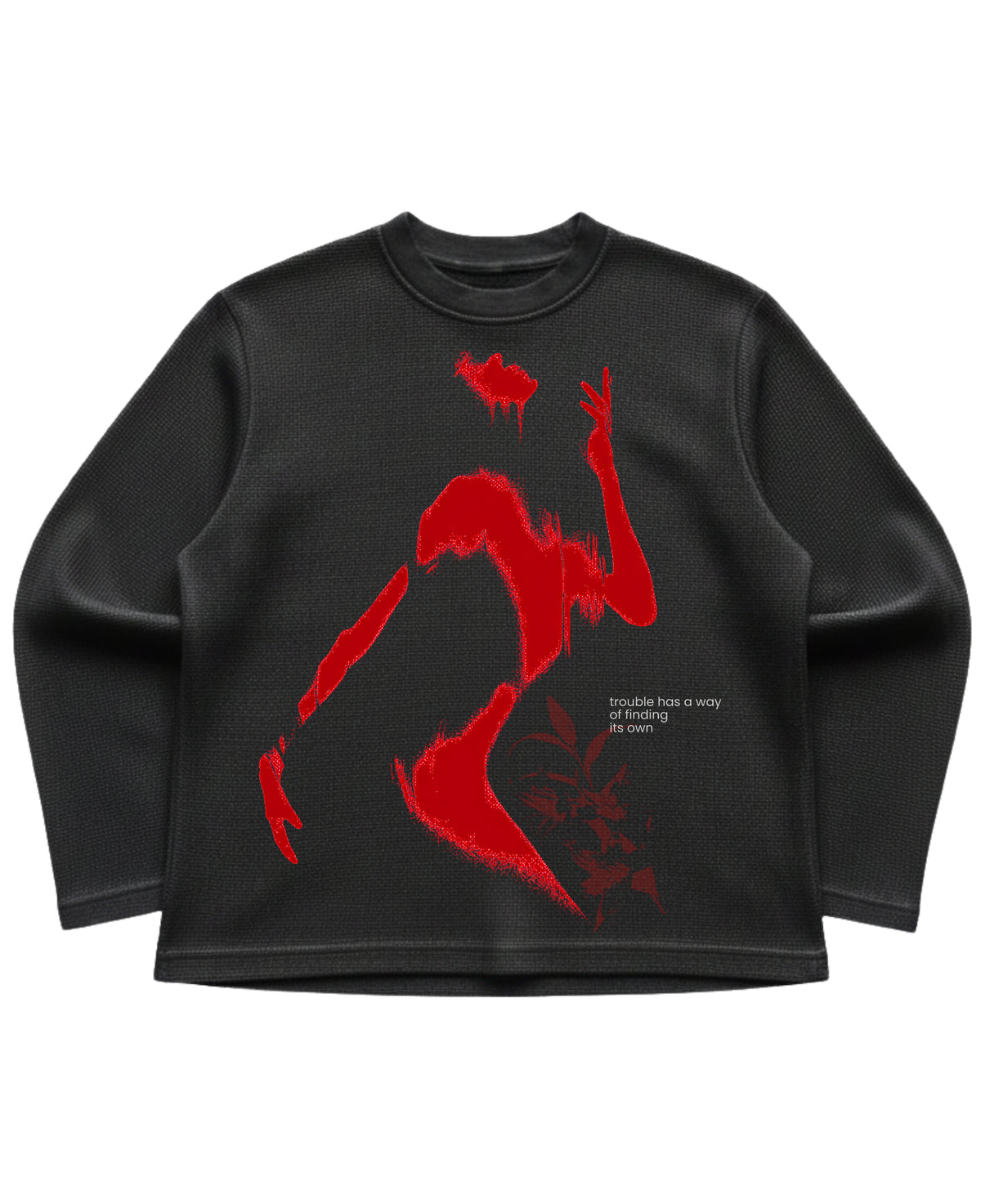 Black waffle knit oversized full-sleeve Front Design