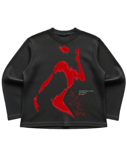 Black waffle knit oversized full-sleeve Front Design