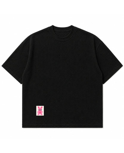 Black waffle boxy fit Front Design
