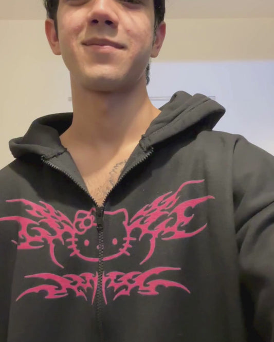 Hello Kitty Pink - Black Zipper Hoodie