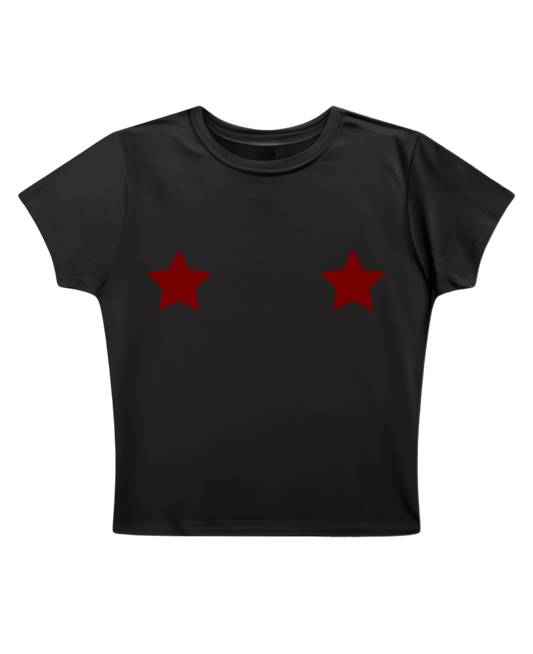 red stars - Black Baby Tee