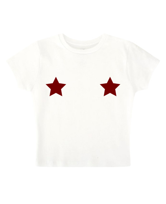 red stars - White Baby Tee