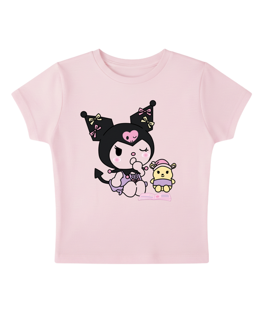 Sleepy Kuromi - Pink Baby Tee